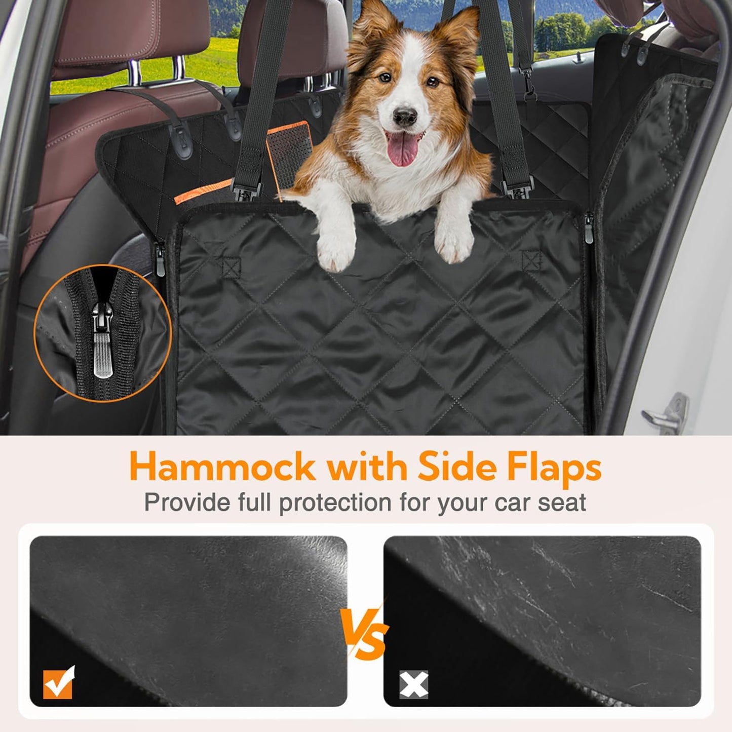 Heavy-Duty Waterproof Dog Car Seat Cover with Side Flaps - Anti-Scratch Nonslip Hammock Style Protector for Back Seats of Cars, Trucks, and SUVs
