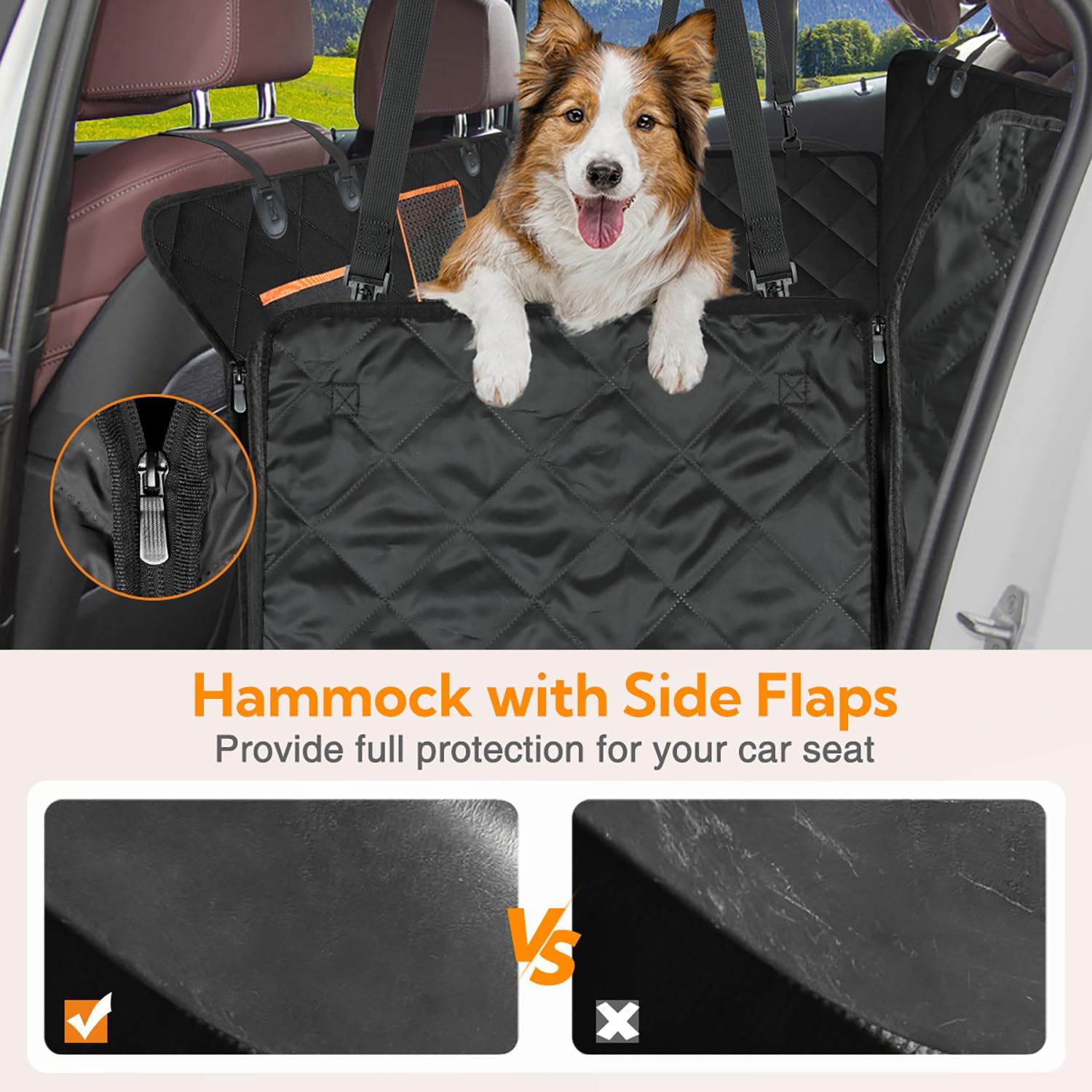 Heavy-Duty Waterproof Dog Car Seat Cover with Side Flaps - Anti-Scratch Nonslip Hammock Style Protector for Back Seats of Cars, Trucks, and SUVs