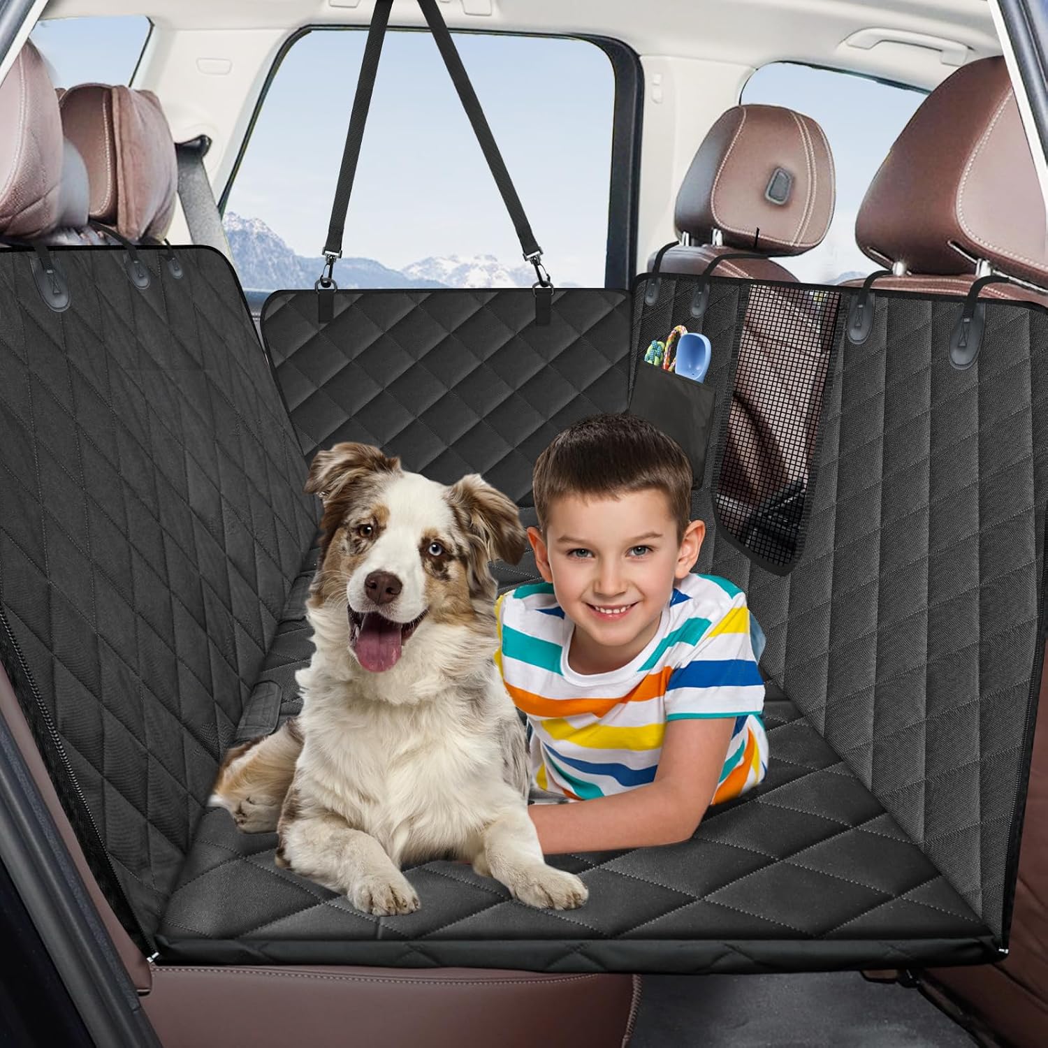 Heavy-Duty Waterproof Dog Car Seat Cover with Side Flaps - Anti-Scratch Nonslip Hammock Style Protector for Back Seats of Cars, Trucks, and SUVs