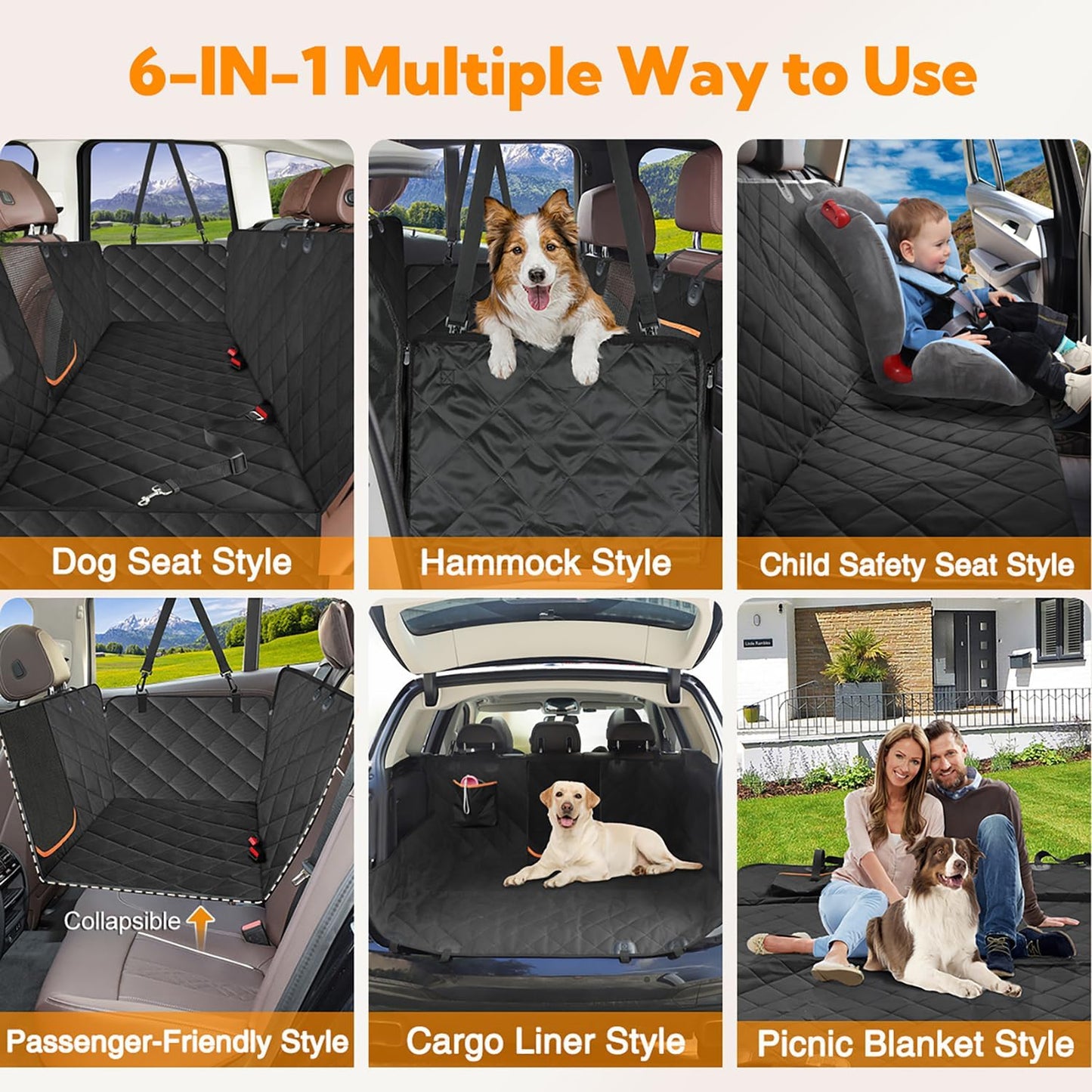 Heavy-Duty Waterproof Dog Car Seat Cover with Side Flaps - Anti-Scratch Nonslip Hammock Style Protector for Back Seats of Cars, Trucks, and SUVs