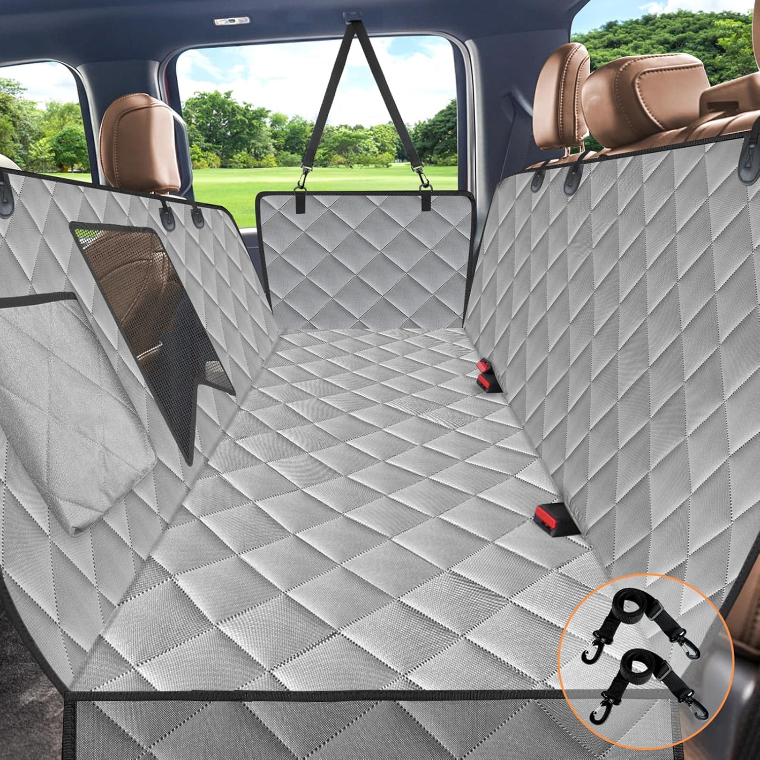 Heavy-Duty Waterproof Dog Car Seat Cover with Side Flaps - Anti-Scratch Nonslip Hammock Style Protector for Back Seats of Cars, Trucks, and SUVs