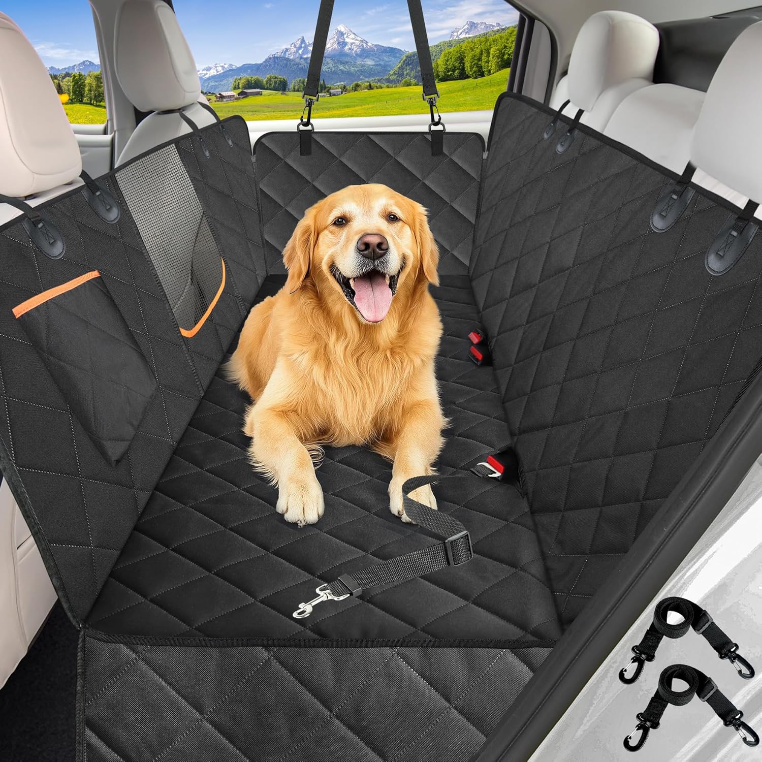 Heavy-Duty Waterproof Dog Car Seat Cover with Side Flaps - Anti-Scratch Nonslip Hammock Style Protector for Back Seats of Cars, Trucks, and SUVs
